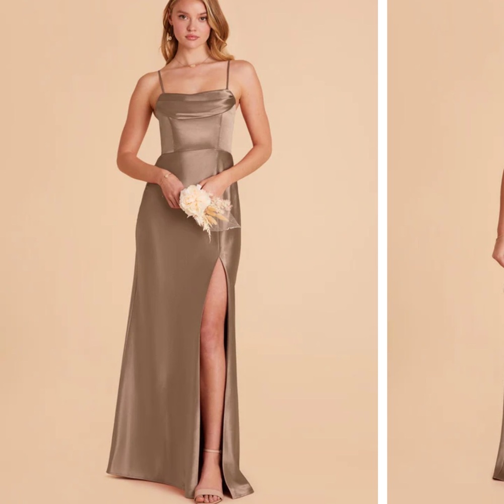 Azazie mocha Satin Gown with Slit